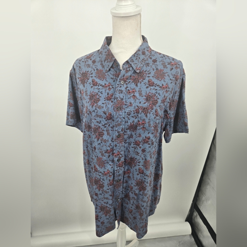 Rails Dusty Blue Rose Print Button-Down Shirt Medium (6248)